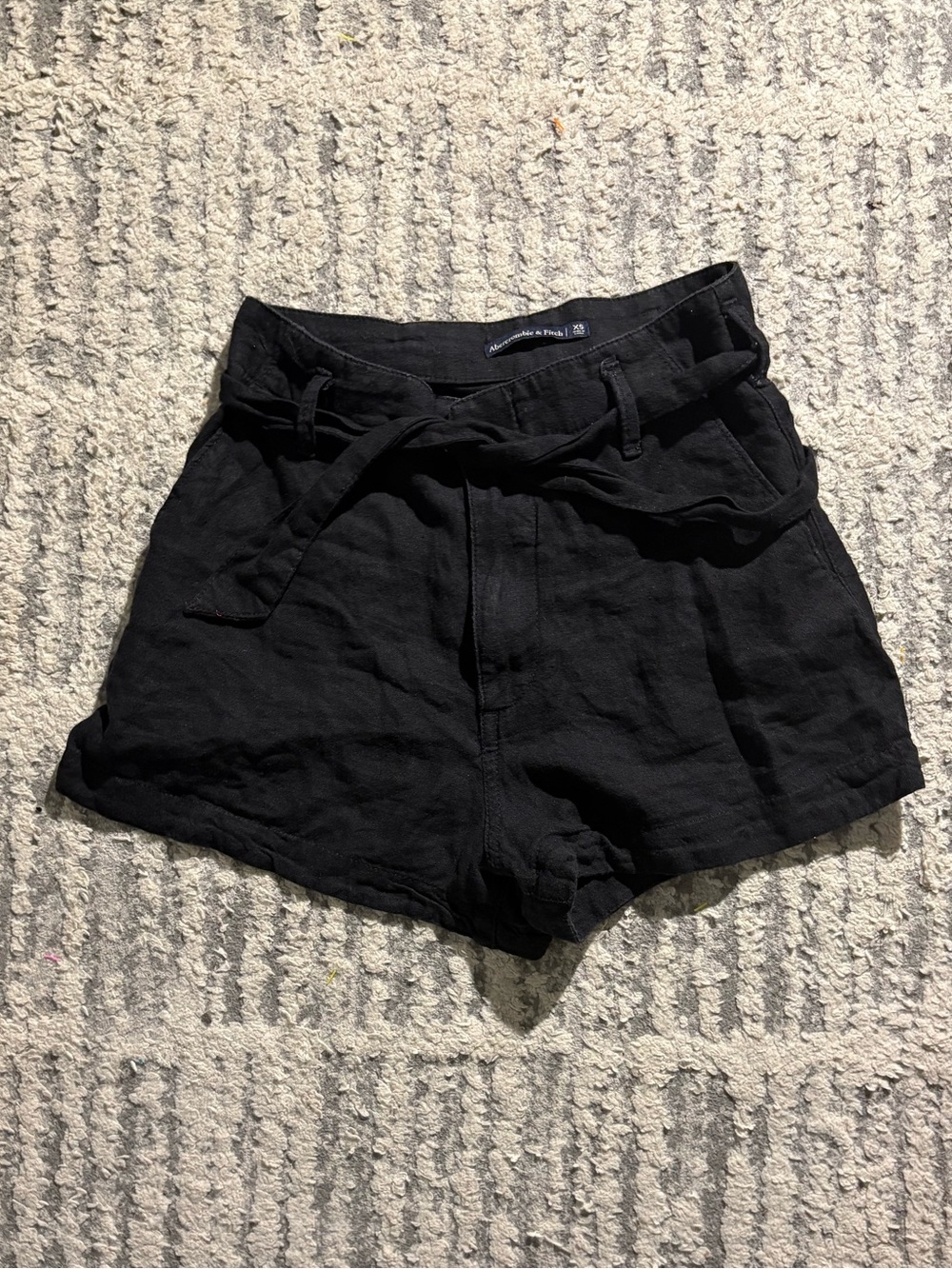 Abercrombie and Fitch black linen blend tie waist shorts size XS